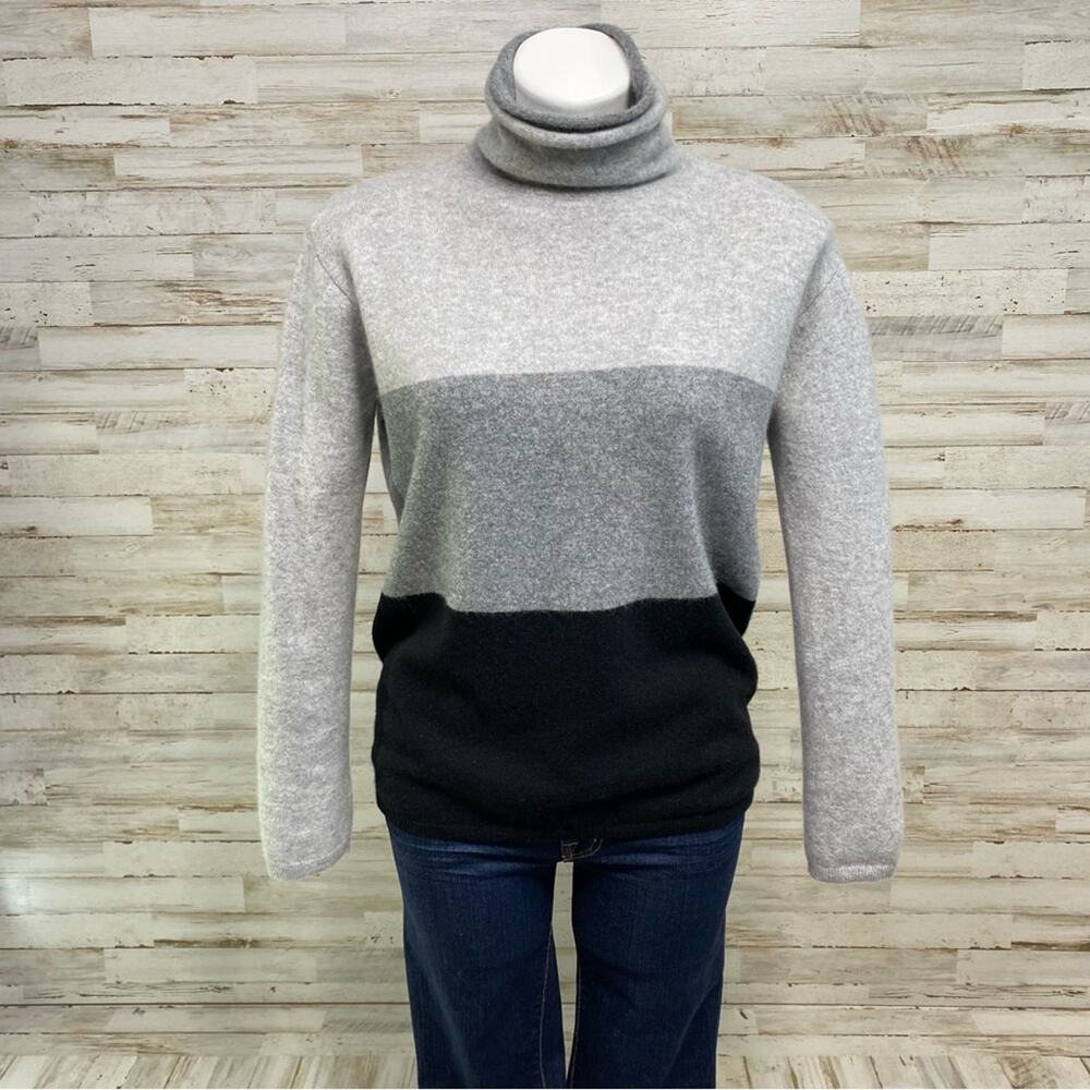 Magaschoni Cashmere Sweater Mock Neck Womens Size M Black Gray Colorblock